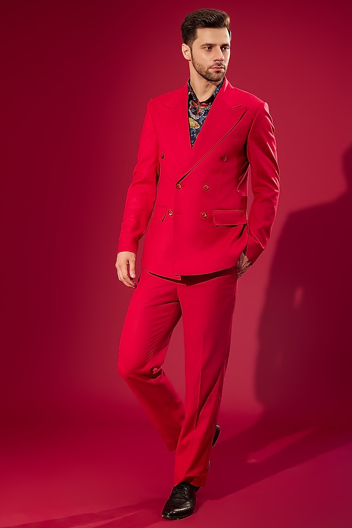 Red Wool Blend Blazer Set by Chatenya Mittal