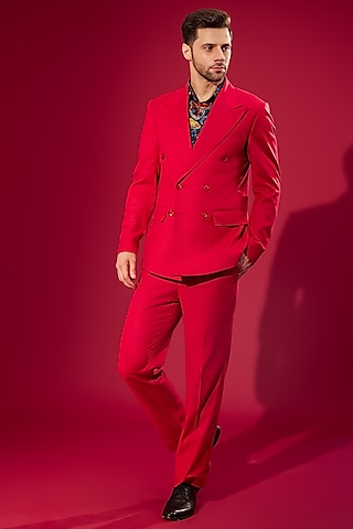 Red Wool Blend Blazer Set by Chatenya Mittal