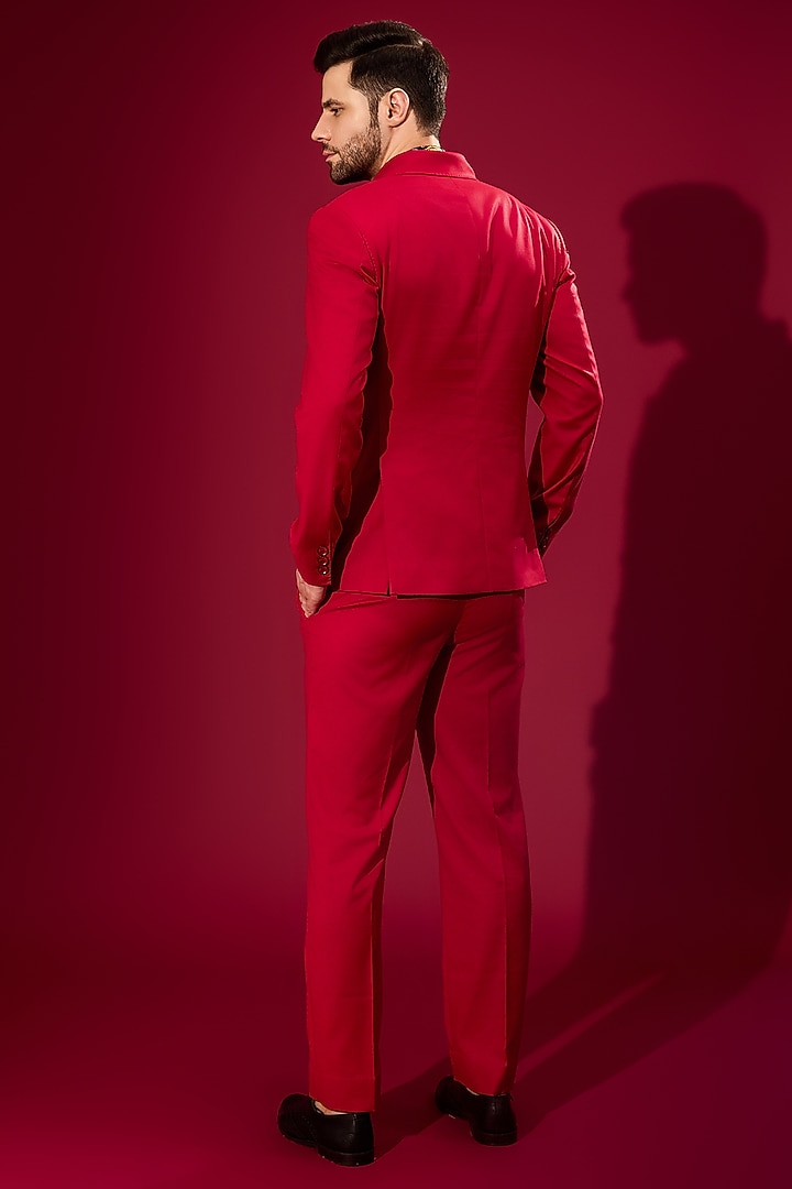 Red Wool Blend Blazer Set by Chatenya Mittal at Pernia's Pop Up Shop