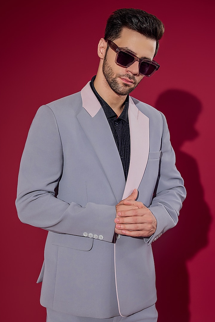Grey Poly Blend Blazer Set by Chatenya Mittal at Pernia's Pop Up Shop