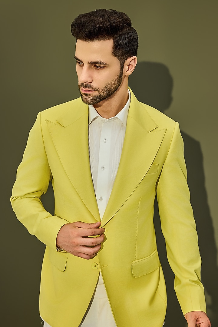 Yellow Wool Blend Blazer by Chatenya Mittal at Pernia's Pop Up Shop