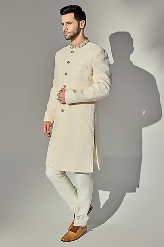 Light Pink Georgette Achkan Sherwani Set by Chatenya Mittal