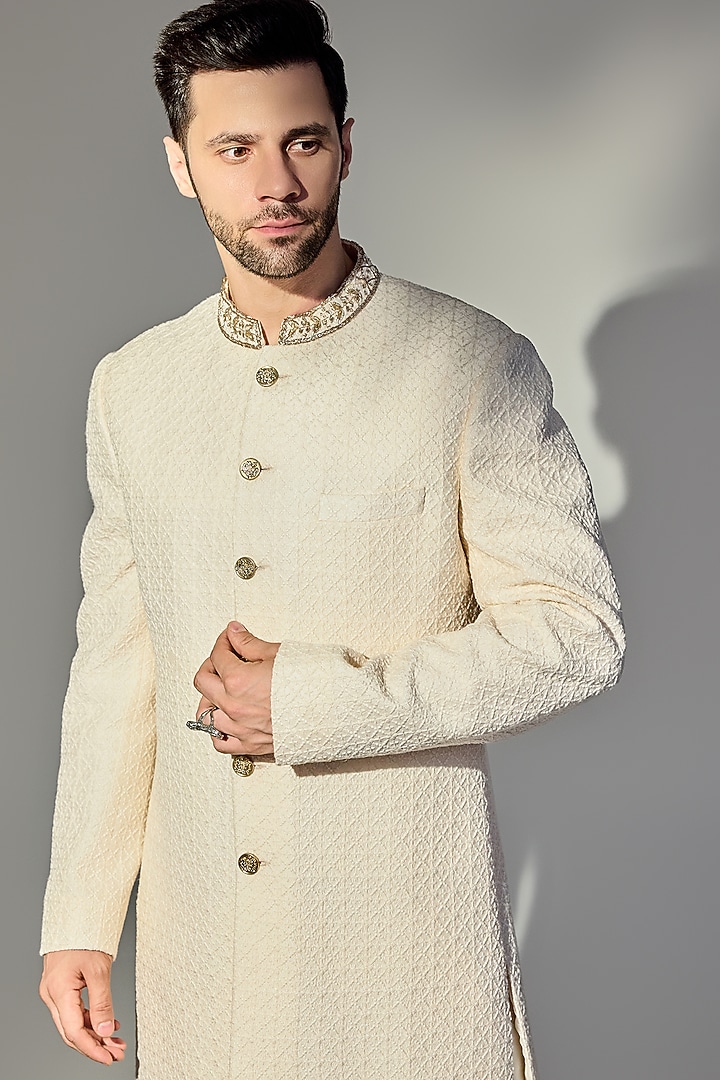 Light Pink Georgette Achkan Wedding Sherwani Set by Chatenya Mittal at Pernia's Pop Up Shop