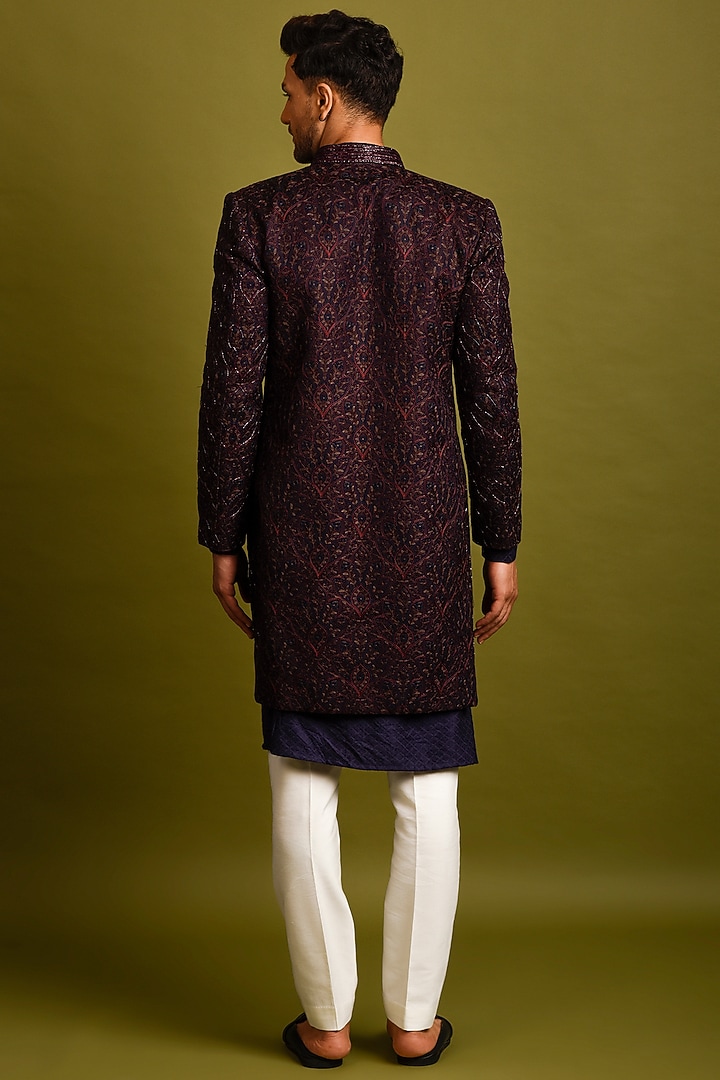 Wine Silk Wedding Indowestern Set by Chatenya Mittal at Pernia's Pop Up Shop