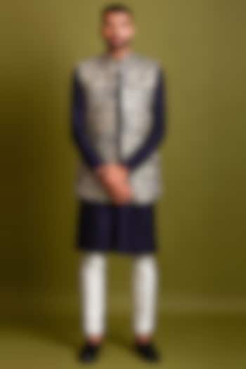 Navy Blue Embroidered Indo-Western Jacket Set by Chatenya Mittal at Pernia's Pop Up Shop