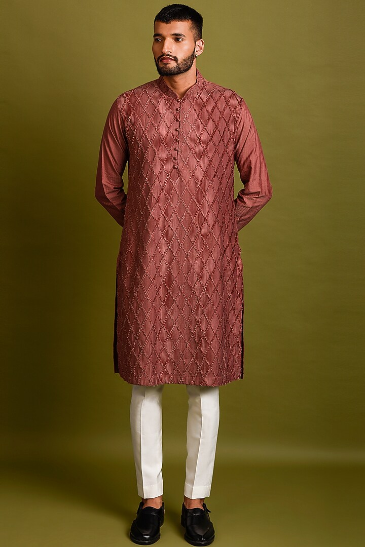 Light Maroon Cotton Silk Kurta Set by Chatenya Mittal at Pernia's Pop Up Shop