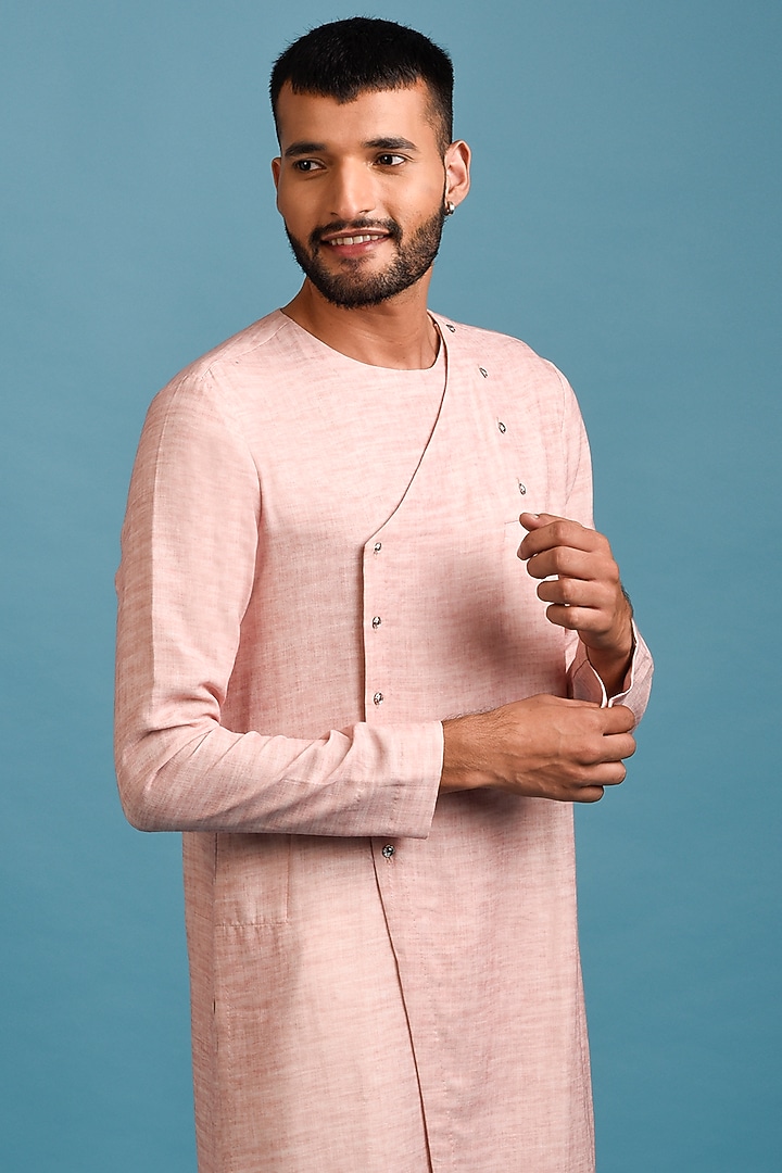 Pink Ombre Cotton Angrakha Kurta Set by Chatenya Mittal at Pernia's Pop Up Shop