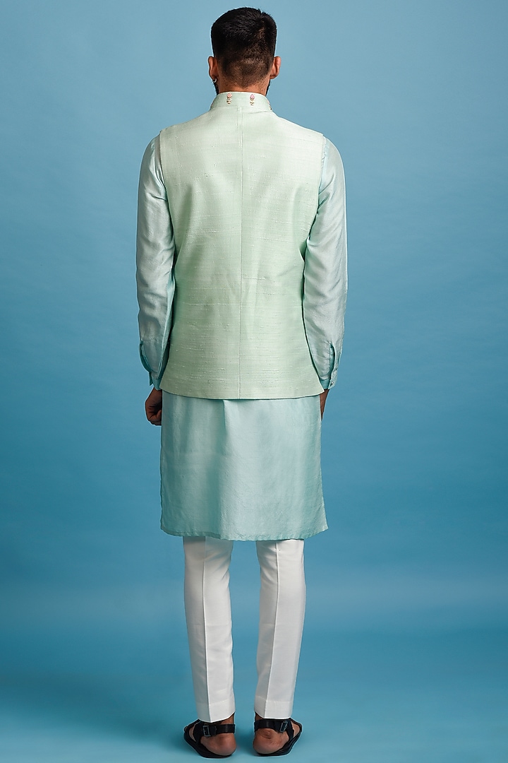 Green Embroidered Nehru Jacket With Kurta Set by Chatenya Mittal at Pernia's Pop Up Shop