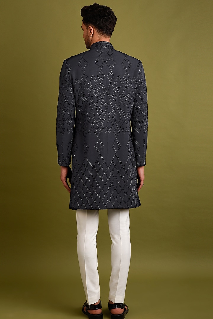 Black-Blue Embroidered Achkan Jacket Set by Chatenya Mittal at Pernia's Pop Up Shop