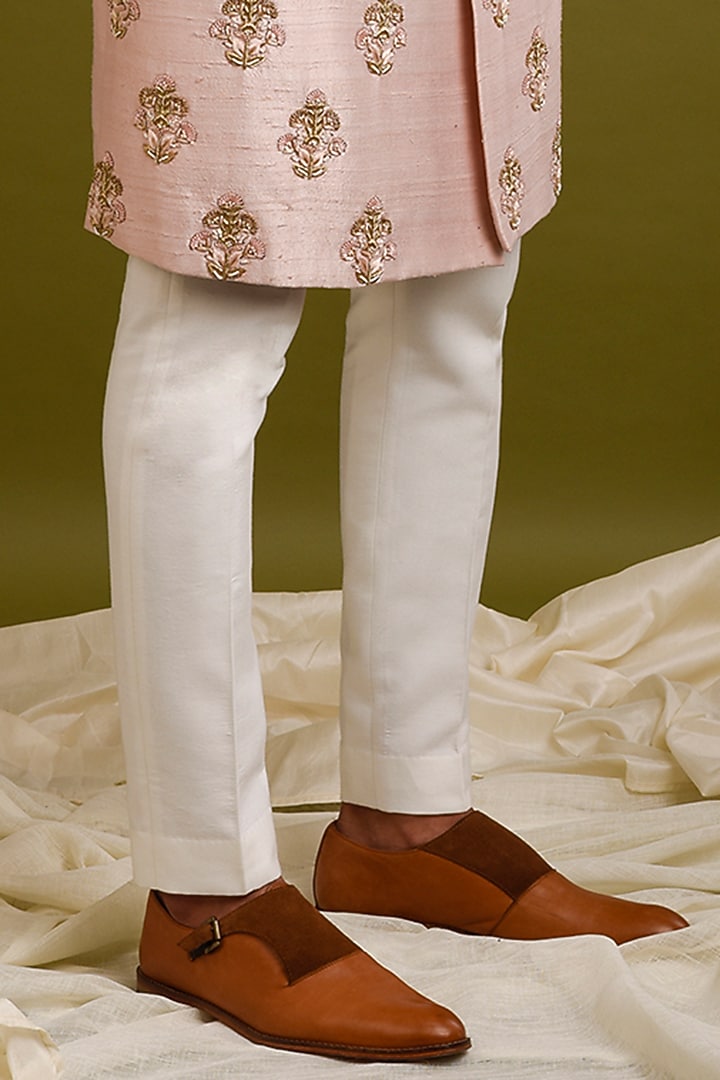 Pink Raw Silk Zari & Dori Embroidered Groom Sherwani Set by Chatenya Mittal at Pernia's Pop Up Shop