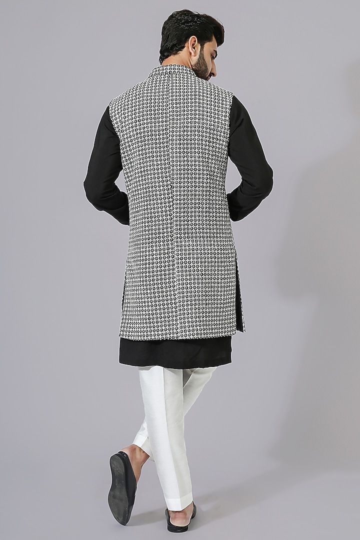 Black & White Georgette Textured Wedding Indowestern Set by Chatenya Mittal at Pernia's Pop Up Shop