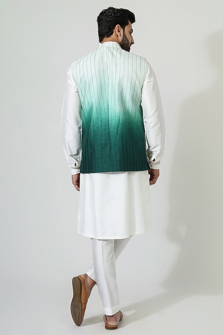 Green Ombre Silk Blend Embroidered Nehru Jacket Set by Chatenya Mittal at Pernia's Pop Up Shop