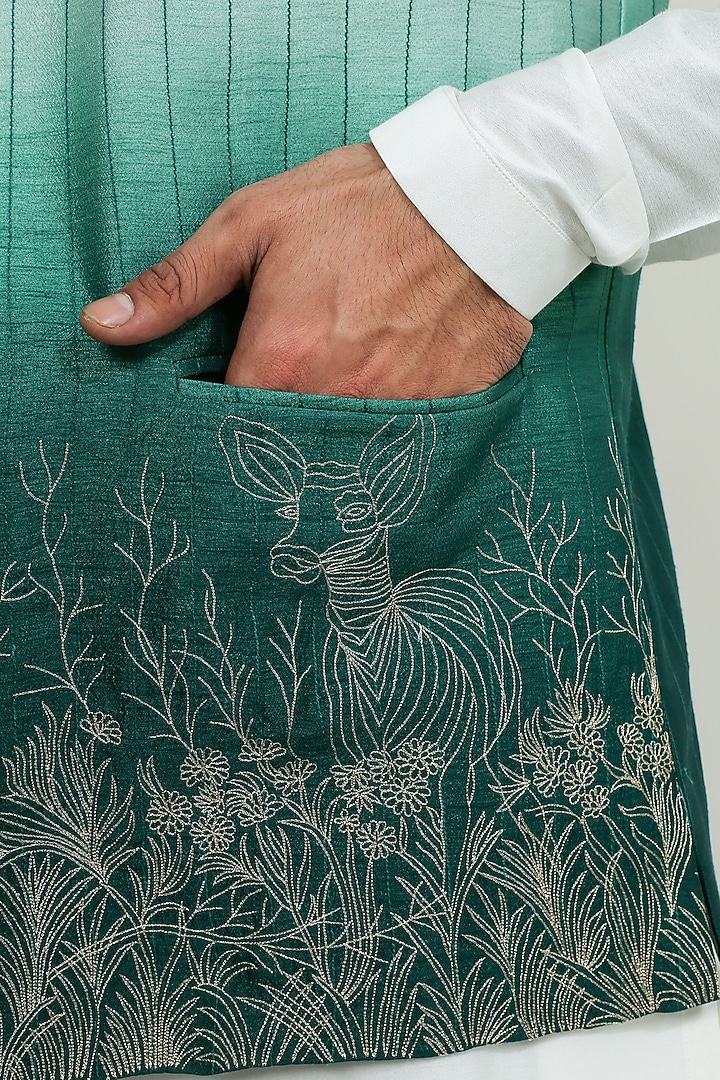 Green Ombre Silk Blend Embroidered Nehru Jacket Set by Chatenya Mittal at Pernia's Pop Up Shop