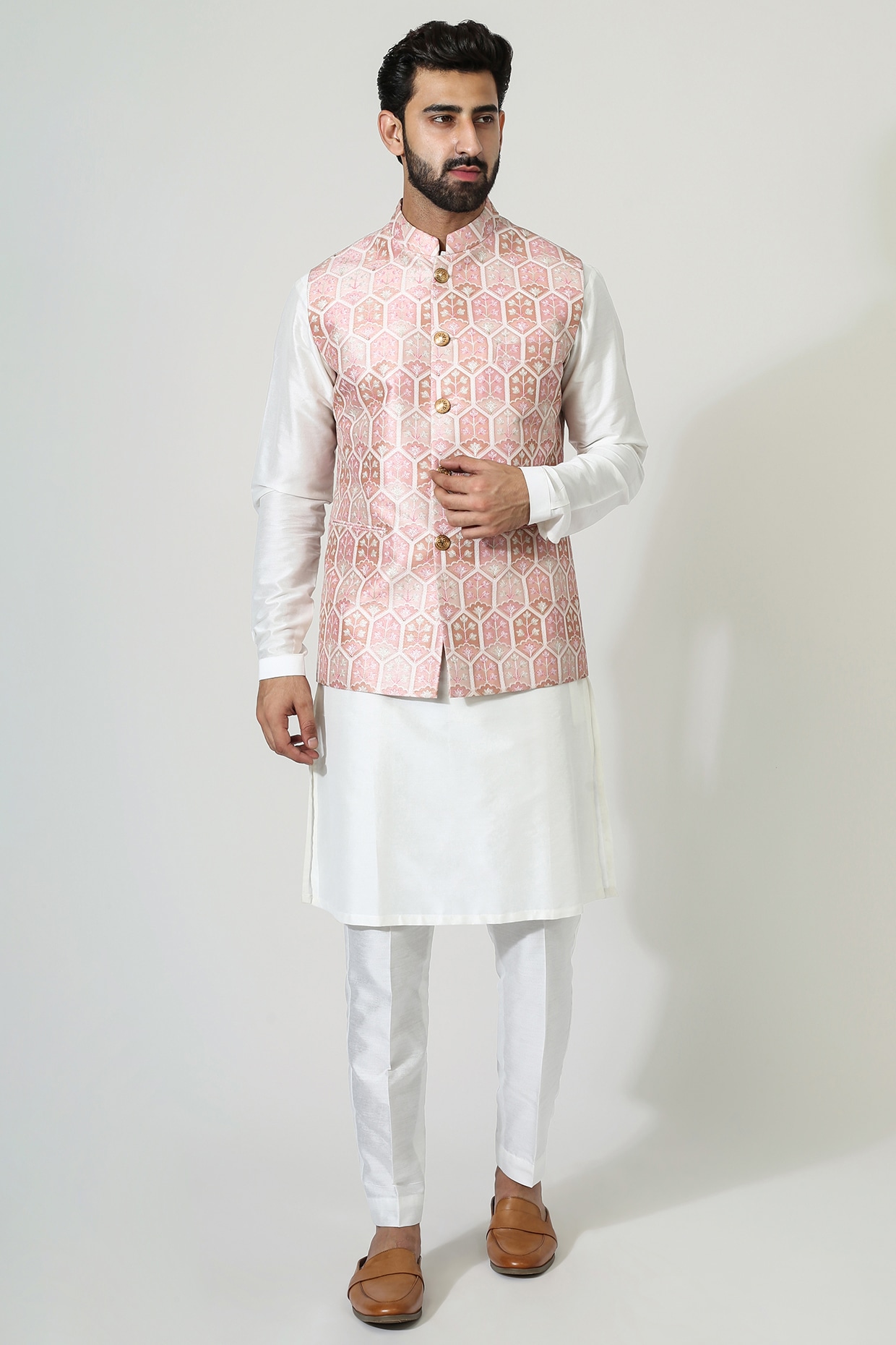 Red silk blend hot sale nehru jacket