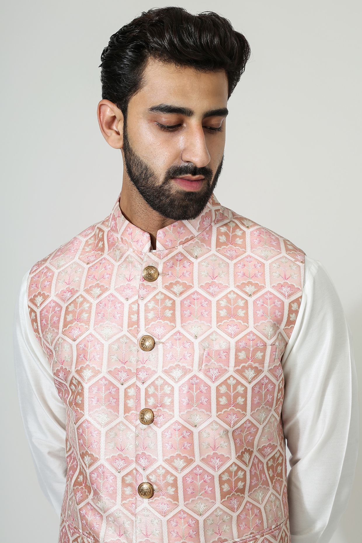 Buy Off-White Chanderi Silk Nehru Jacket by ARJAN DUGAL at Ogaan Online  Shopping Site