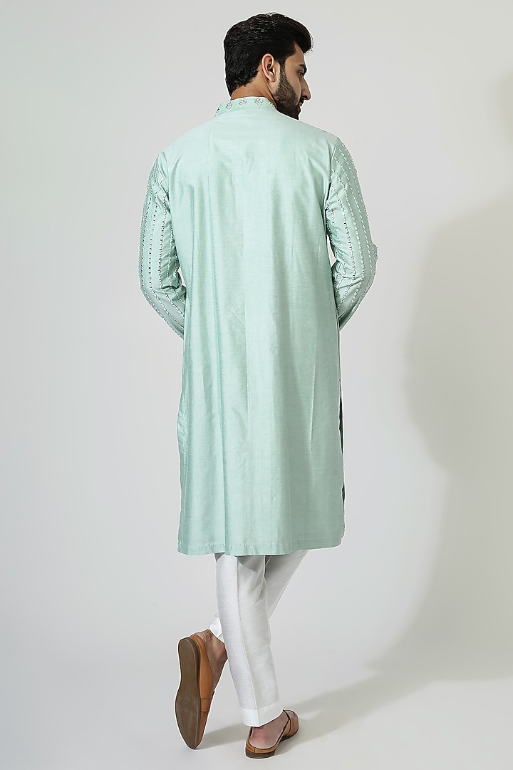 Powder Blue Cotton Silk Mirror Work Kurta Set by Chatenya Mittal at Pernia's Pop Up Shop