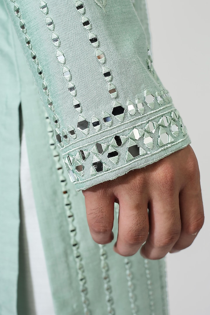 Powder Blue Cotton Silk Mirror Work Kurta Set by Chatenya Mittal at Pernia's Pop Up Shop