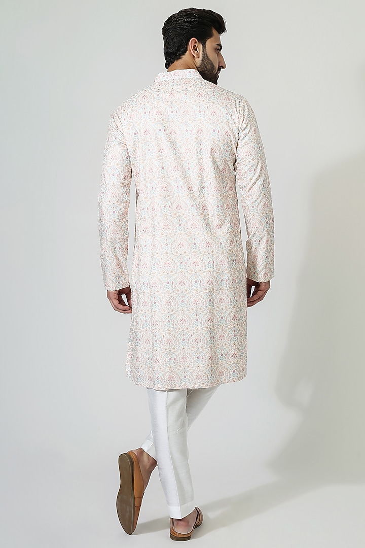 Pastel Cream Silk Blend & Cotton Silk Embroidered Kurta Set by Chatenya Mittal at Pernia's Pop Up Shop