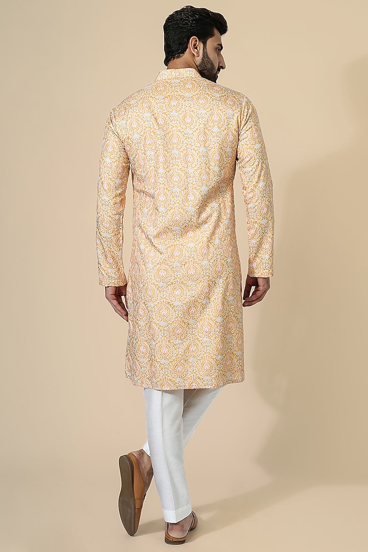 Pastel Orange Silk Blend & Cotton Silk Embroidered Kurta Set by Chatenya Mittal at Pernia's Pop Up Shop