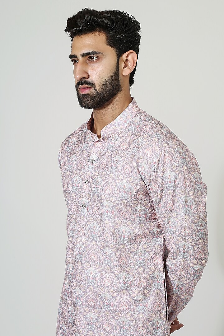 Pastel Purple Silk Blend & Cotton Silk Embroidered Kurta Set by Chatenya Mittal at Pernia's Pop Up Shop