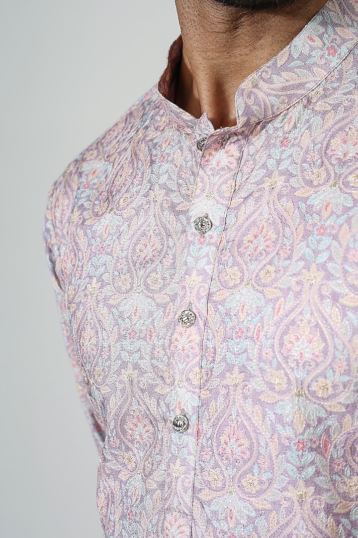 Pastel Purple Silk Blend & Cotton Silk Embroidered Kurta Set by Chatenya Mittal at Pernia's Pop Up Shop