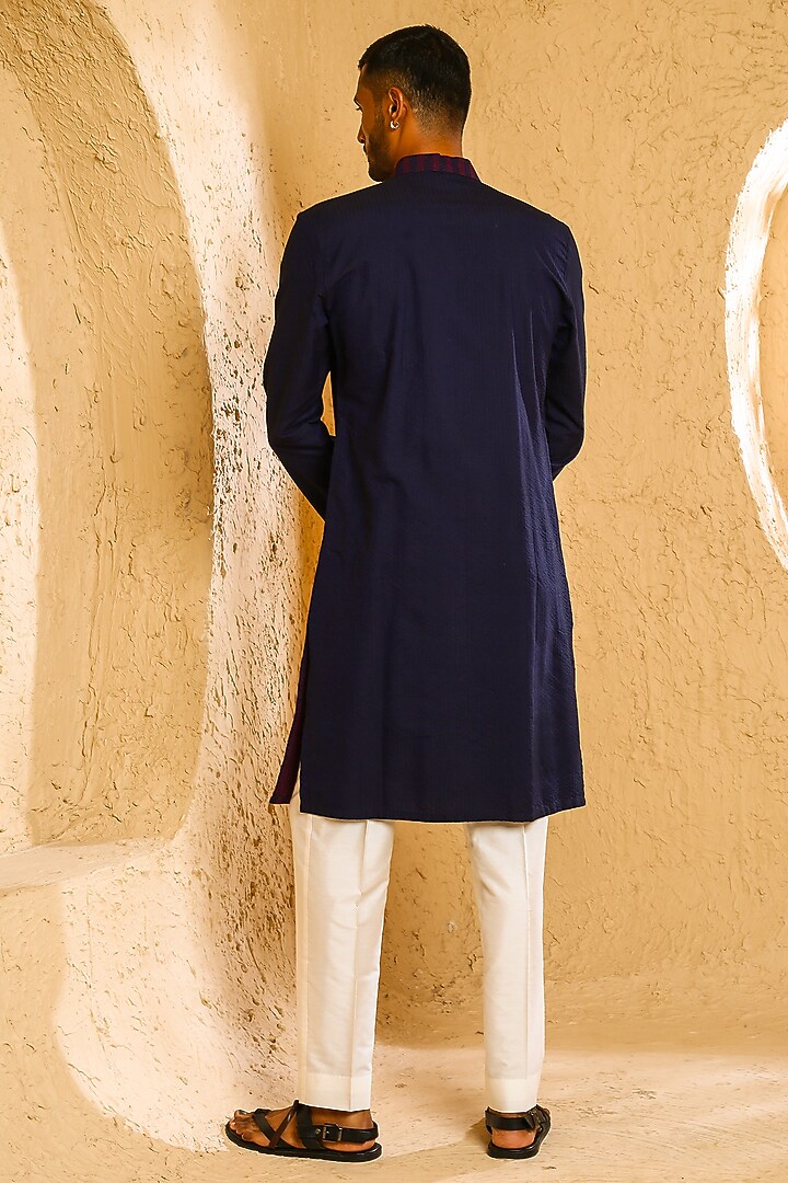 Navy Blue & Maroon Cotton Silk Kurta Set by Chatenya Mittal at Pernia's Pop Up Shop