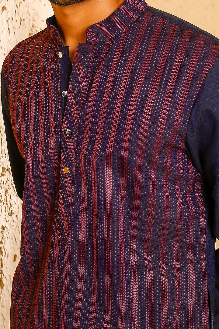 Navy Blue & Maroon Cotton Silk Kurta Set by Chatenya Mittal at Pernia's Pop Up Shop