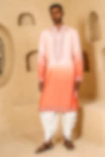 Pink & Peach Ombre Cotton Silk Mirror Work Kurta Set by Chatenya Mittal at Pernia's Pop Up Shop