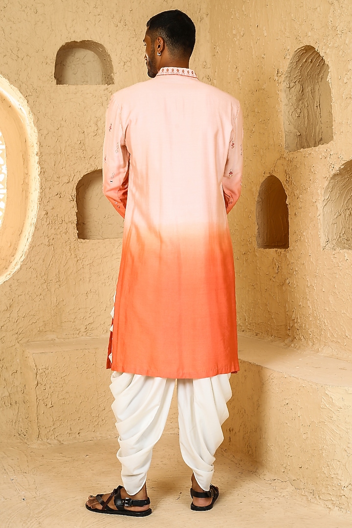 Pink & Peach Ombre Cotton Silk Mirror Work Kurta Set by Chatenya Mittal at Pernia's Pop Up Shop