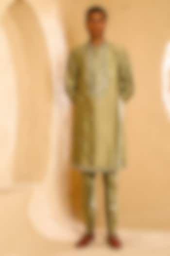 Dark Beige Chanderi Mirror Work Kurta Set by Chatenya Mittal at Pernia's Pop Up Shop