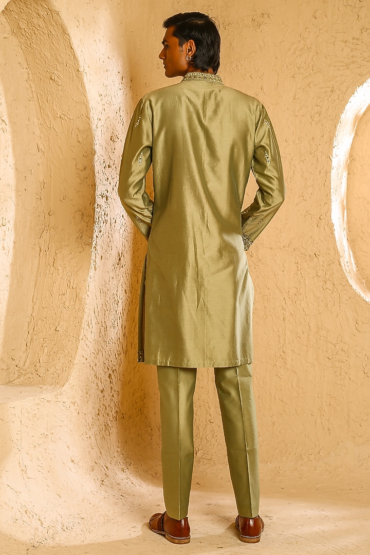 Dark Beige Chanderi Mirror Work Kurta Set by Chatenya Mittal at Pernia's Pop Up Shop