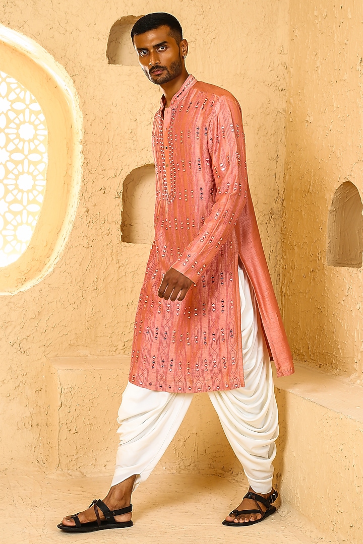 Dark Pink Silk Blend Mirror Work Kurta Set by Chatenya Mittal at Pernia's Pop Up Shop