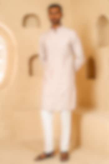 Light Beige Silk Blend Mirror Work Kurta Set by Chatenya Mittal at Pernia's Pop Up Shop