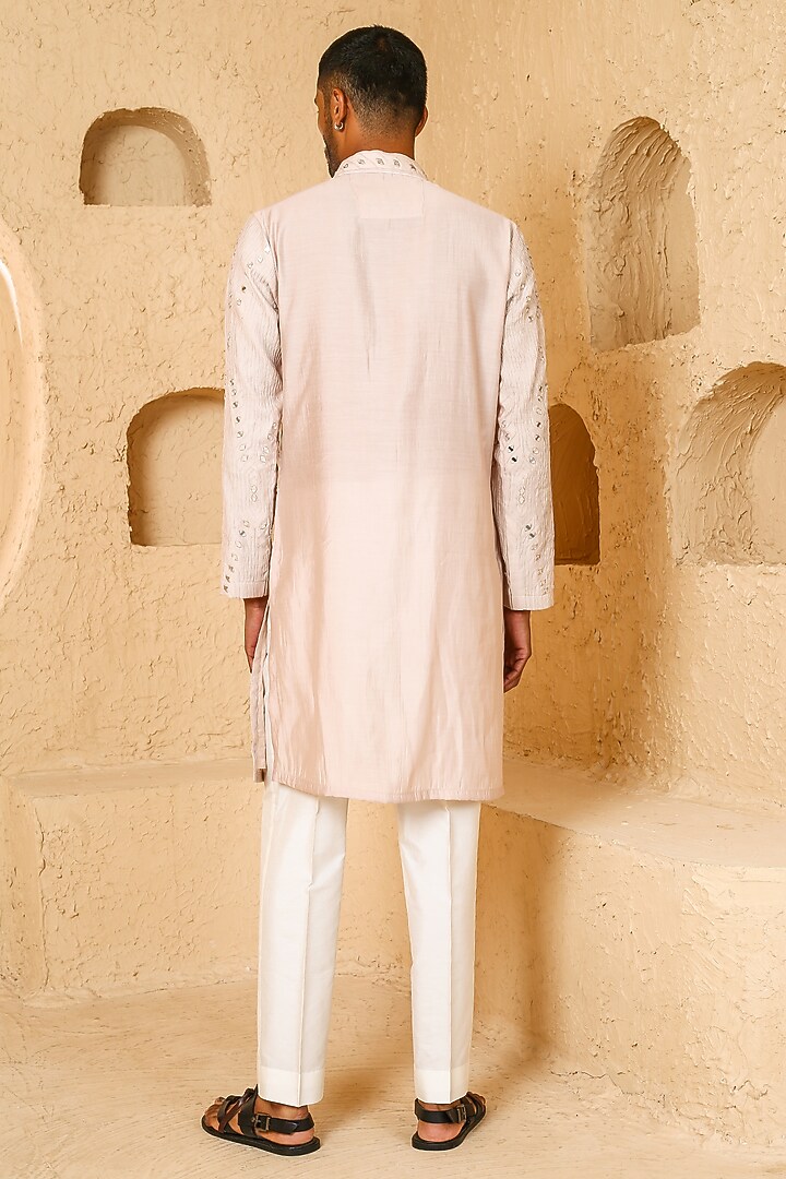Light Beige Silk Blend Mirror Work Kurta Set by Chatenya Mittal at Pernia's Pop Up Shop