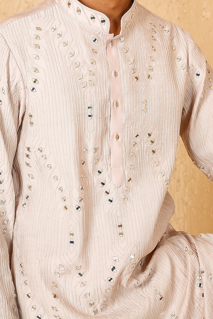 Light Beige Silk Blend Mirror Work Kurta Set by Chatenya Mittal at Pernia's Pop Up Shop