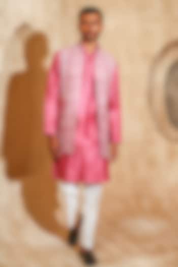 Pink Cotton Silk Embroidered Wedding Indowestern Set by Chatenya Mittal at Pernia's Pop Up Shop