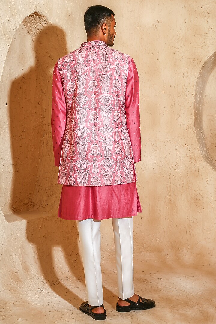 Pink Cotton Silk Embroidered Wedding Indowestern Set by Chatenya Mittal at Pernia's Pop Up Shop