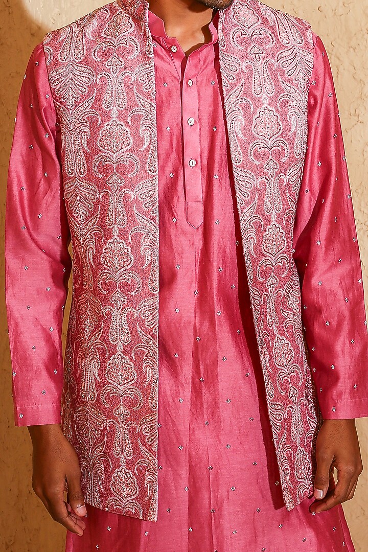 Pink Cotton Silk Embroidered Wedding Indowestern Set by Chatenya Mittal at Pernia's Pop Up Shop