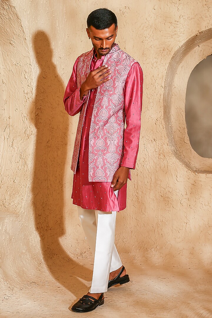 Pink Cotton Silk Embroidered Wedding Indowestern Set by Chatenya Mittal at Pernia's Pop Up Shop