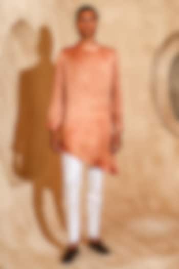 Peach Modal Satin Angrakha Kurta Set by Chatenya Mittal at Pernia's Pop Up Shop