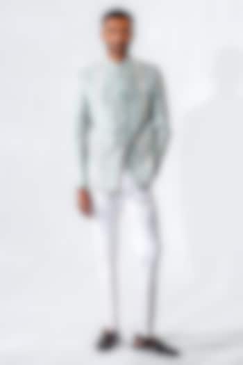 Light Blue Chanderi Silk Embroidered Wedding Bandhgala Set by Chatenya Mittal at Pernia's Pop Up Shop