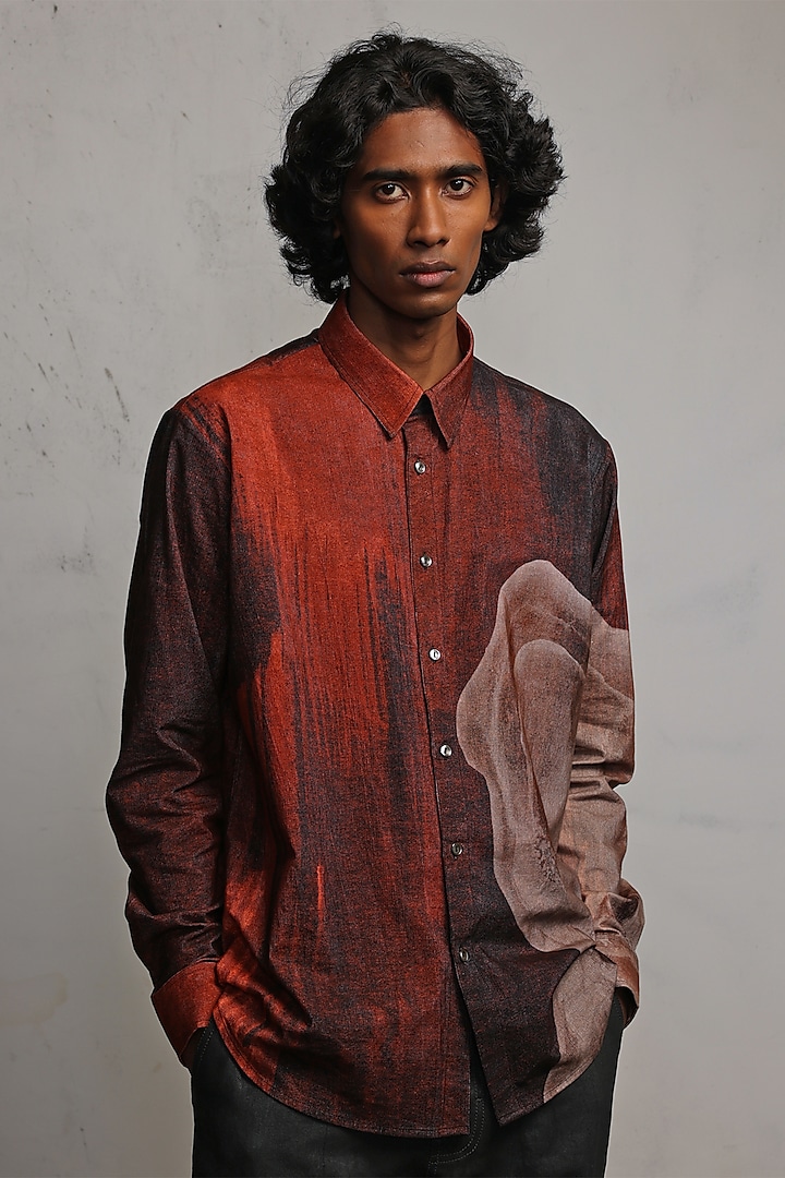 Rust Corduroy Printed Shirt by Countrymade