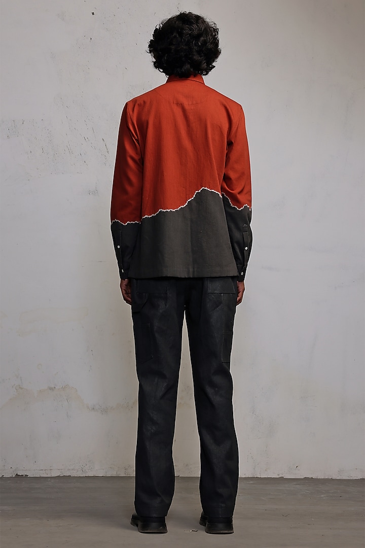 Rust & Concrete Grey Cotton Denim Hand Embroidered Party Wear Shirt by Countrymade at Pernia's Pop Up Shop