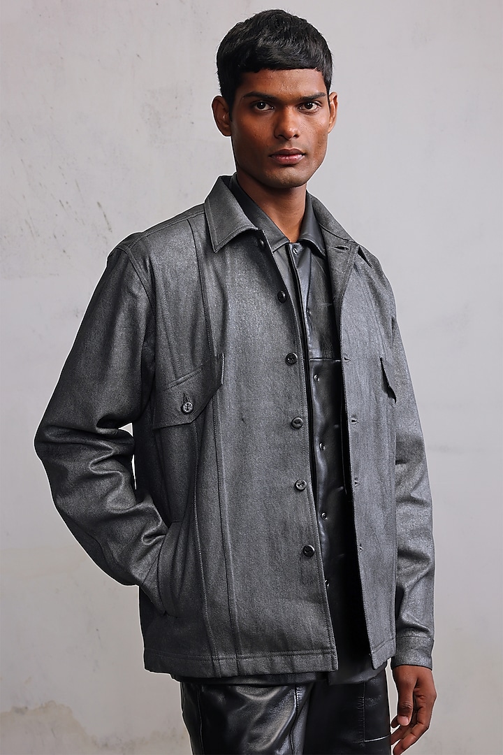 Concrete Grey Coated Cotton Denim Jacket by Countrymade at Pernia's Pop Up Shop