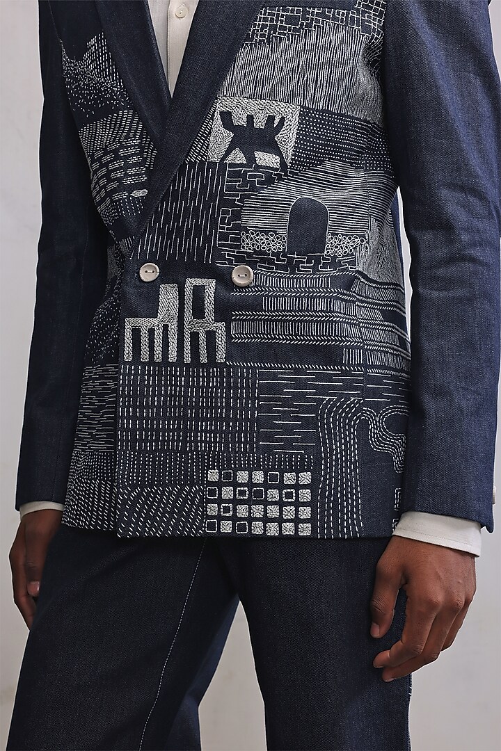 Navy Selvedge Denim Hand Embroidered Blazer by Countrymade at Pernia's Pop Up Shop