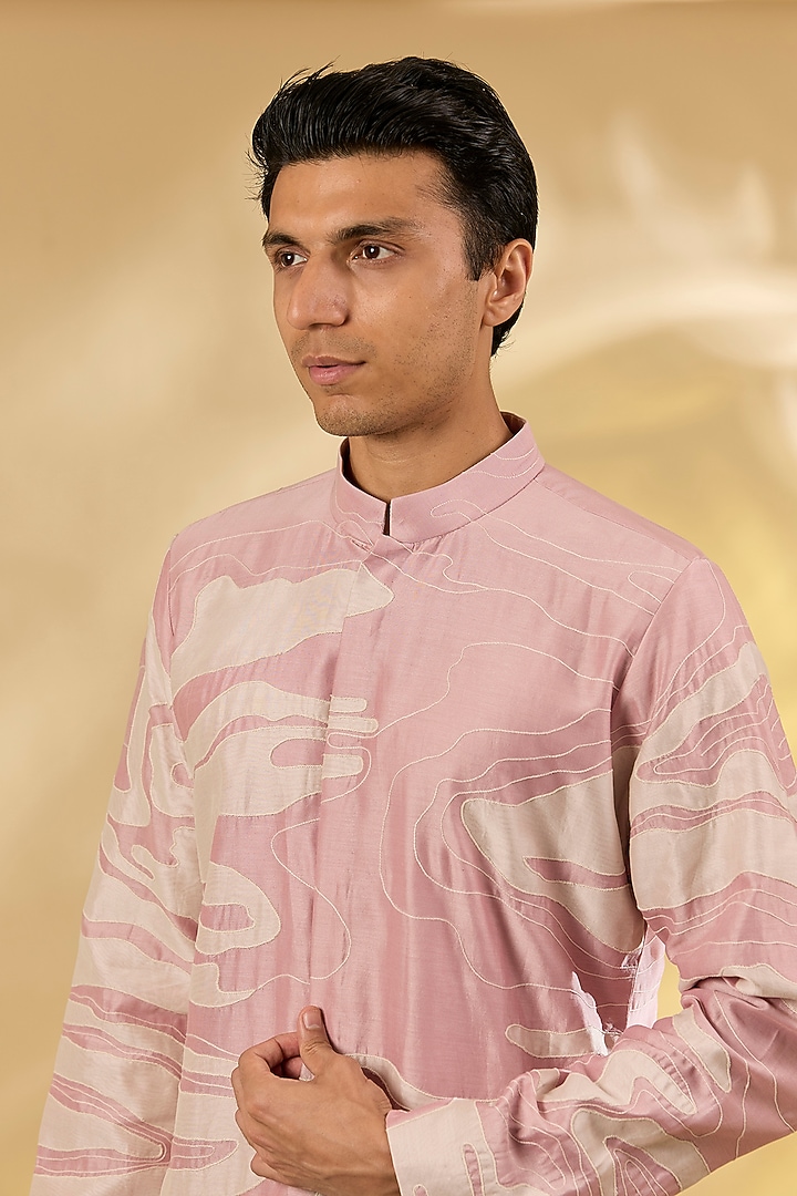 Old Rose Pink Chanderi Embroidered Kurta Set by Countrymade at Pernia's Pop Up Shop