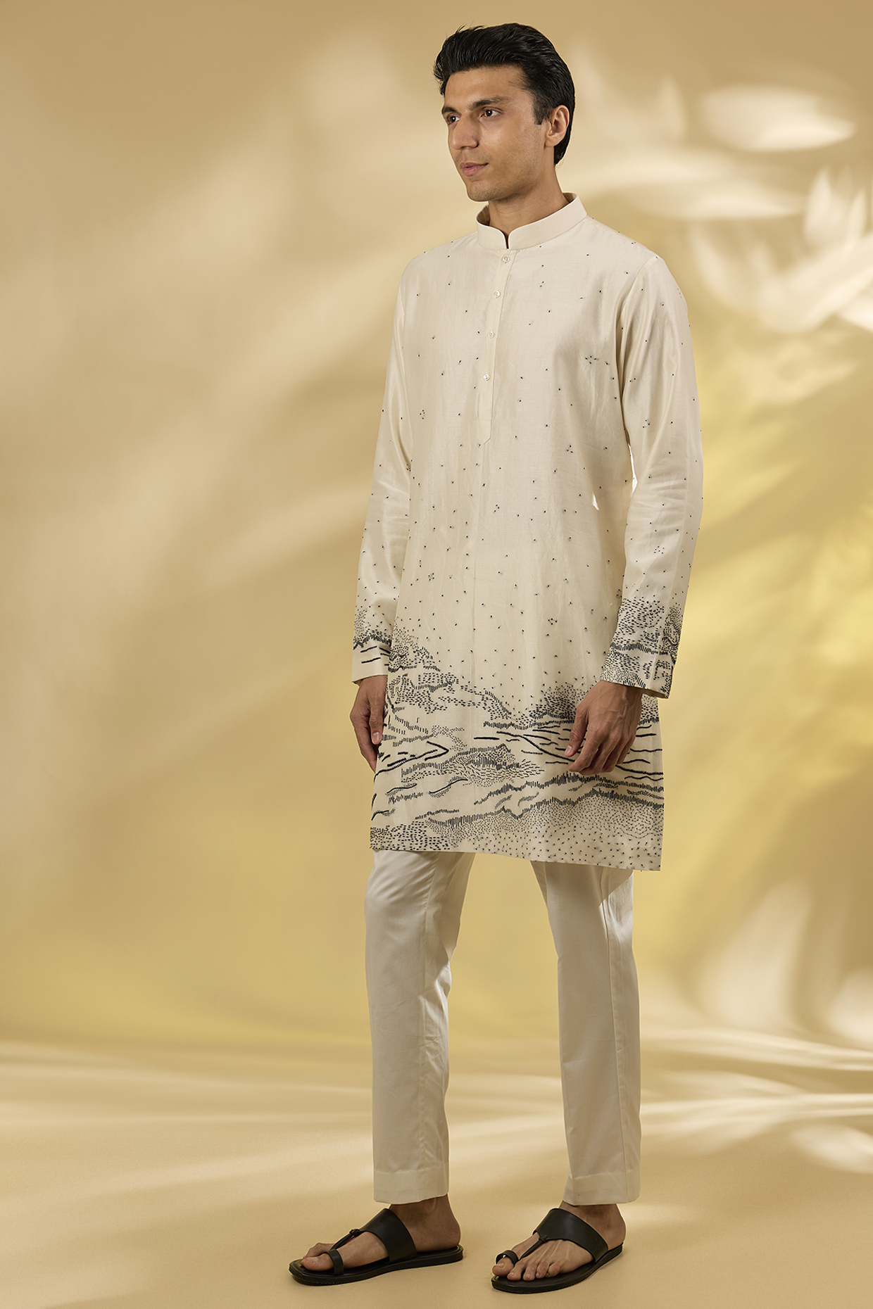 Ivory Chanderi Hand Embroidered Kurta Set by Countrymade