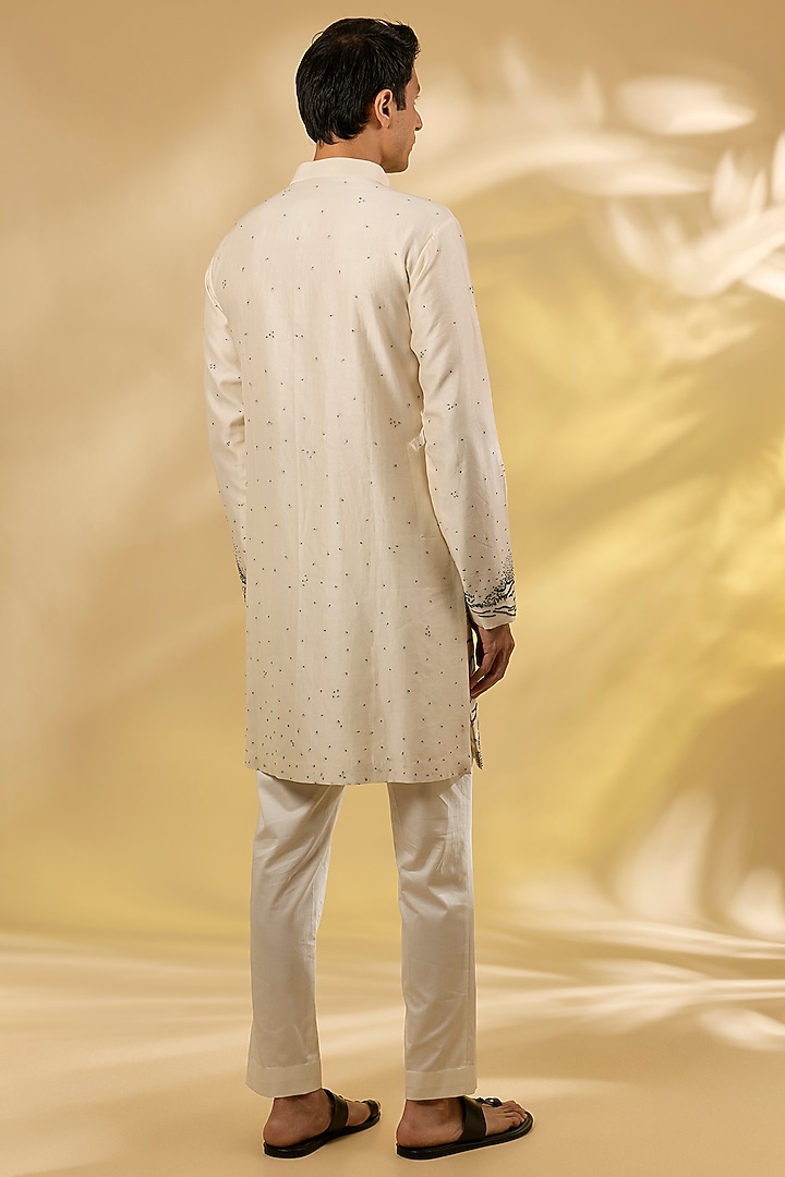Ivory Chanderi Hand Embroidered Kurta Set by Countrymade at Pernia's Pop Up Shop