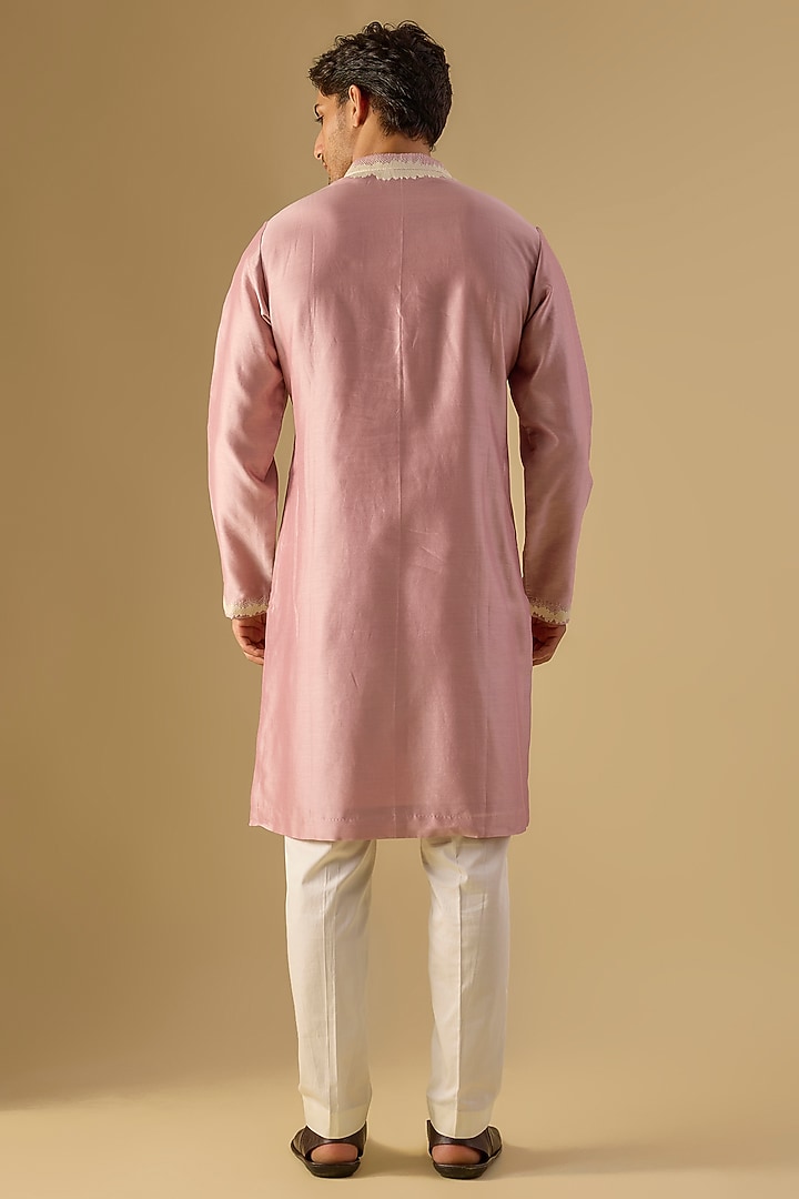 Old Rose Chanderi Embroidered Kurta Set by Countrymade at Pernia's Pop Up Shop