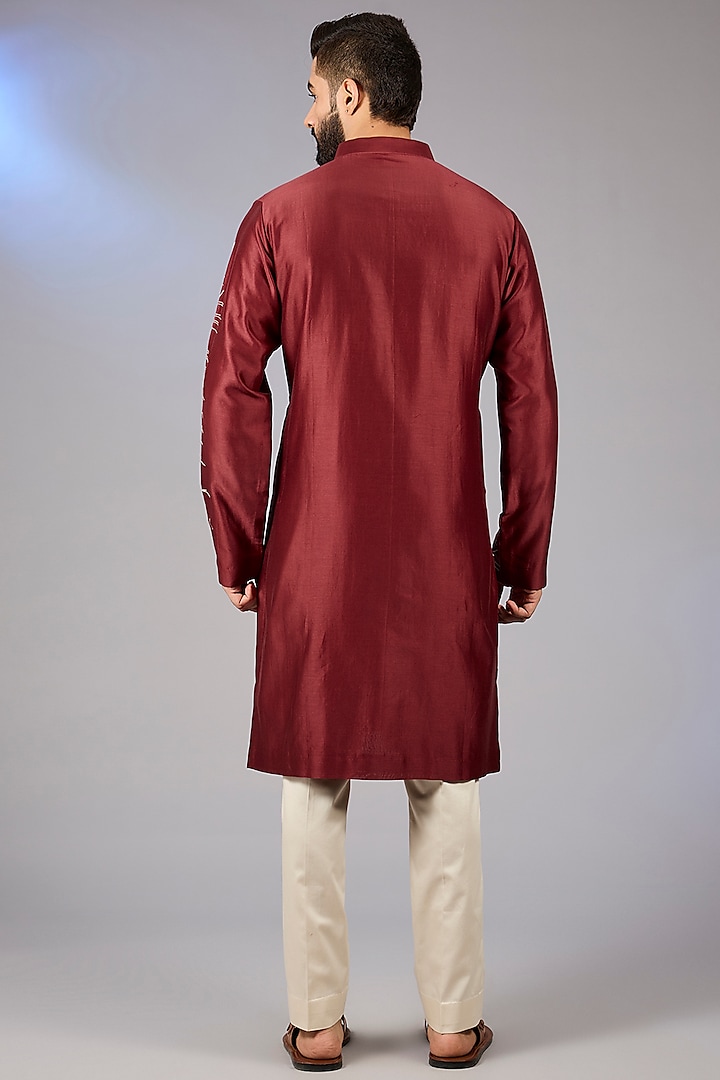 Red Chanderi Hand Embroidered Kurta Set by Countrymade at Pernia's Pop Up Shop
